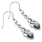 Abalone Heart Celtic Trinity Silver Earrings - e413